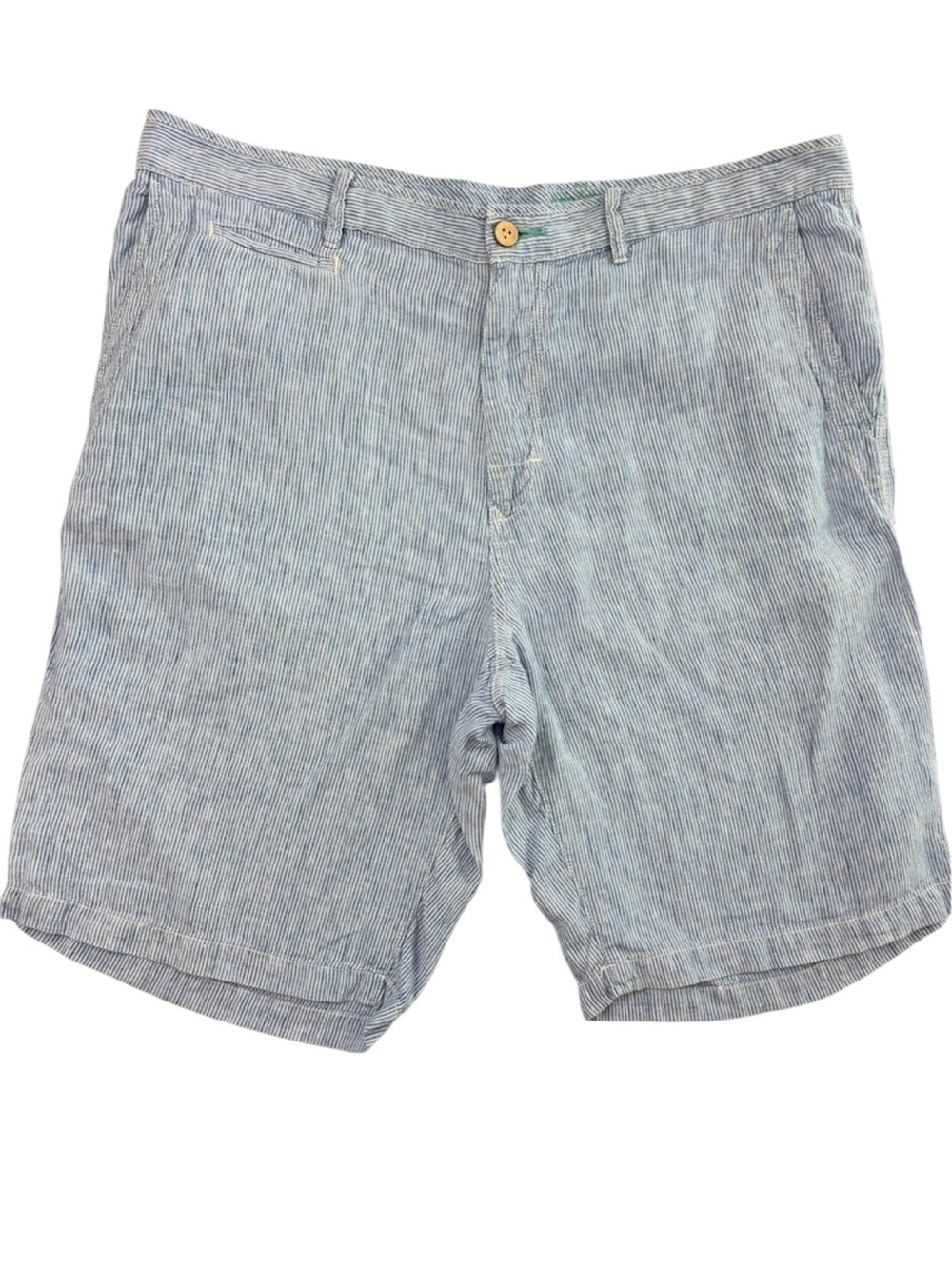 Tommy Bahama Relax Linen Blue Striped Shorts Mens 38 Flat Front Casual Summer